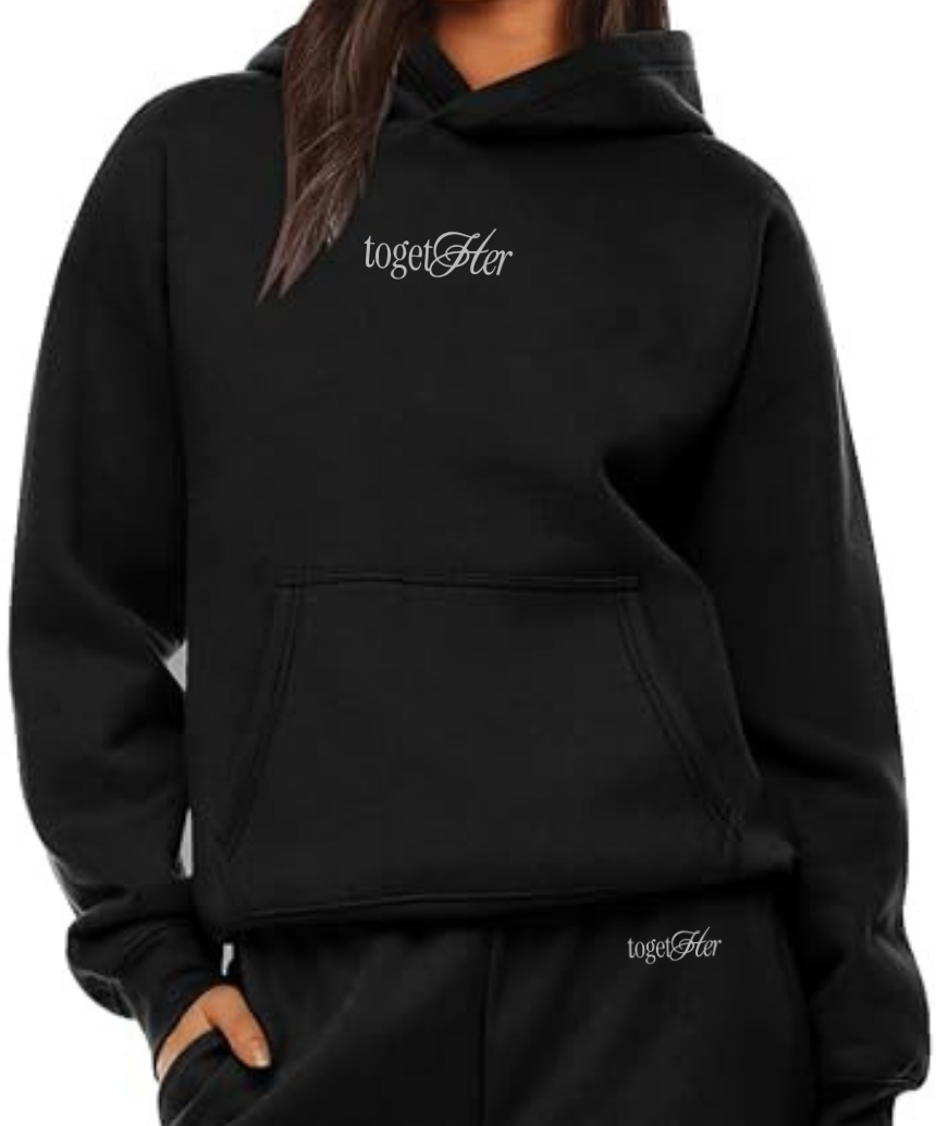 Black hoodie with tonal 'TogetHer' script embroidery