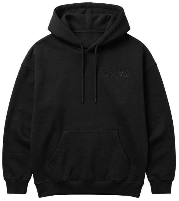 Black hoodie with tonal 'TogetHer' script embroidery